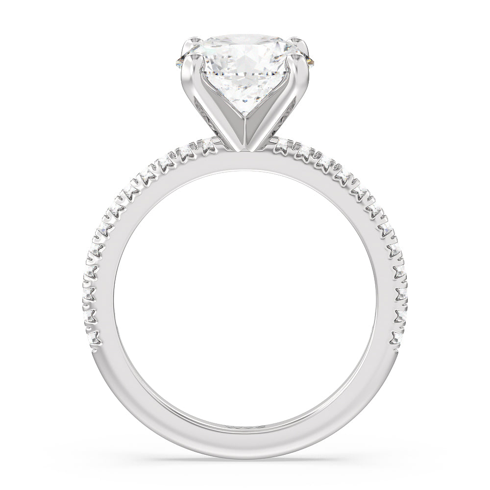 2.09ct Round French Cut Pave Diamond Engagement Ring with 2 1/4 Cut Diamond in 14KT Round view 2
