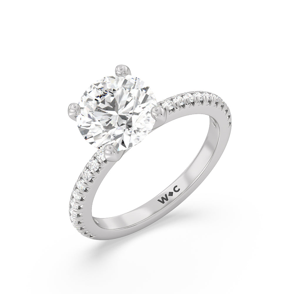 Round Cut French Cut Pave Lab Diamond Engagement Ring with Lab Grown Diamond in 14KT White Gold view 3
