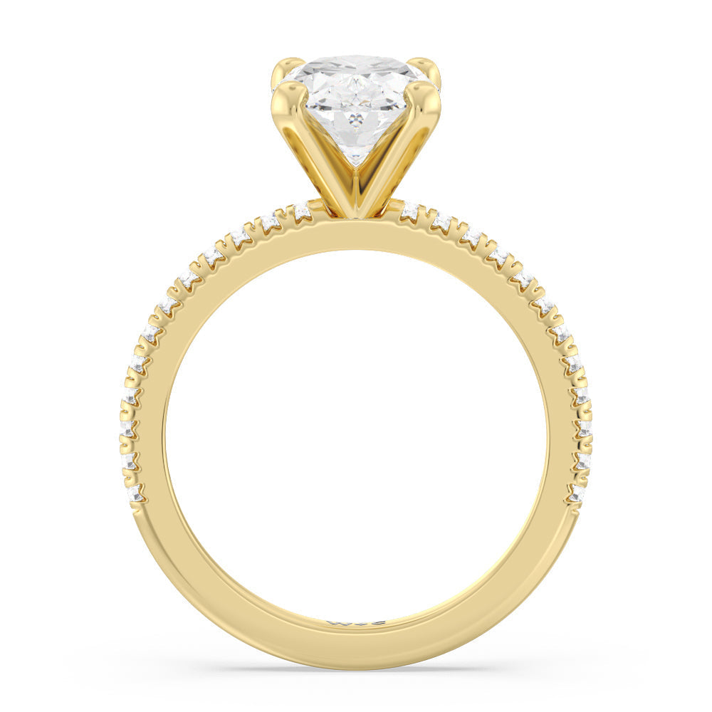 Oval Cut French Cut Pave Lab Diamond Engagement Ring (E+ VVS+) with Lab Grown Diamond in 14KT Yellow Gold view 2
