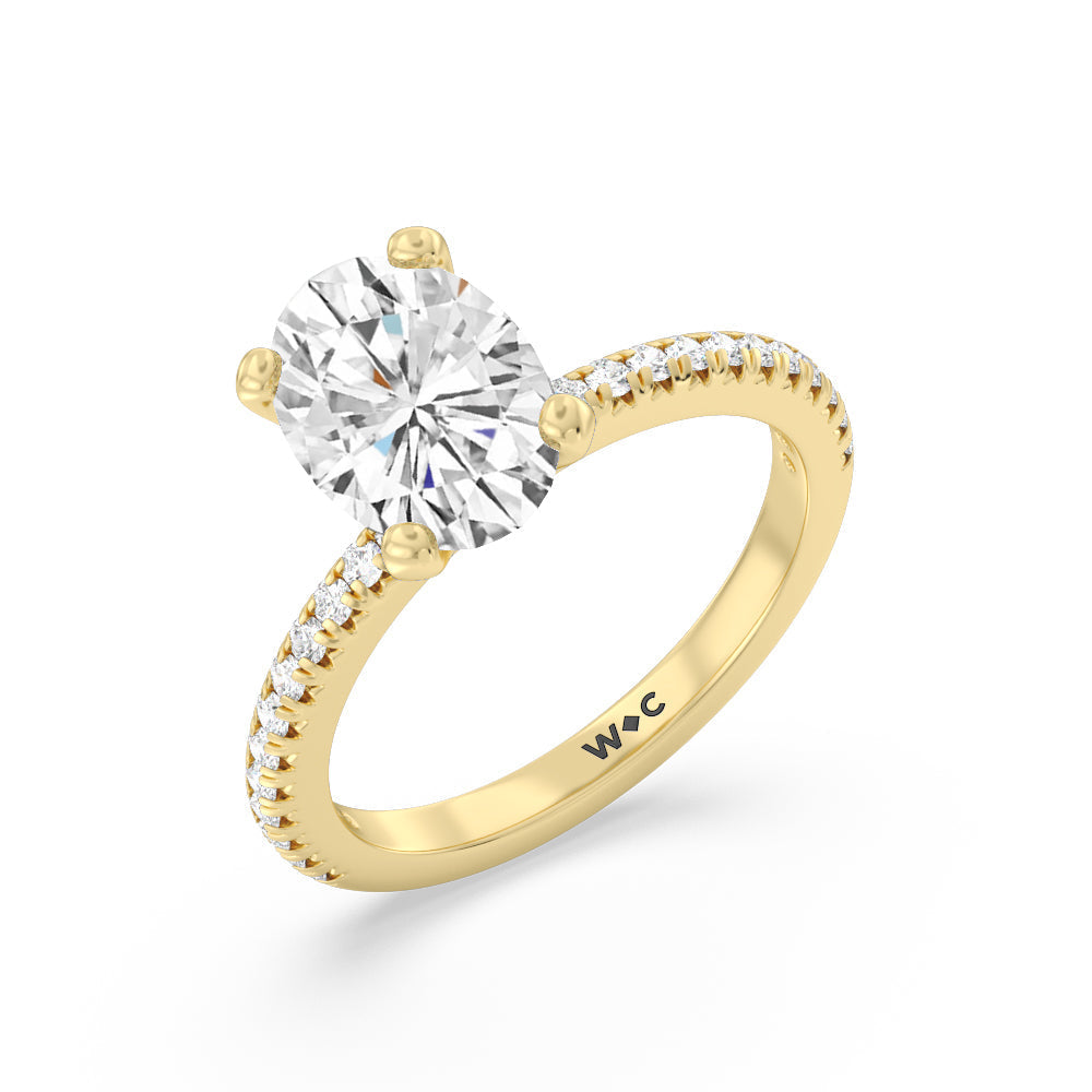 Oval Cut French Cut Pave Lab Diamond Engagement Ring (E+ VVS+) with Lab Grown Diamond in 14KT Yellow Gold view 3
