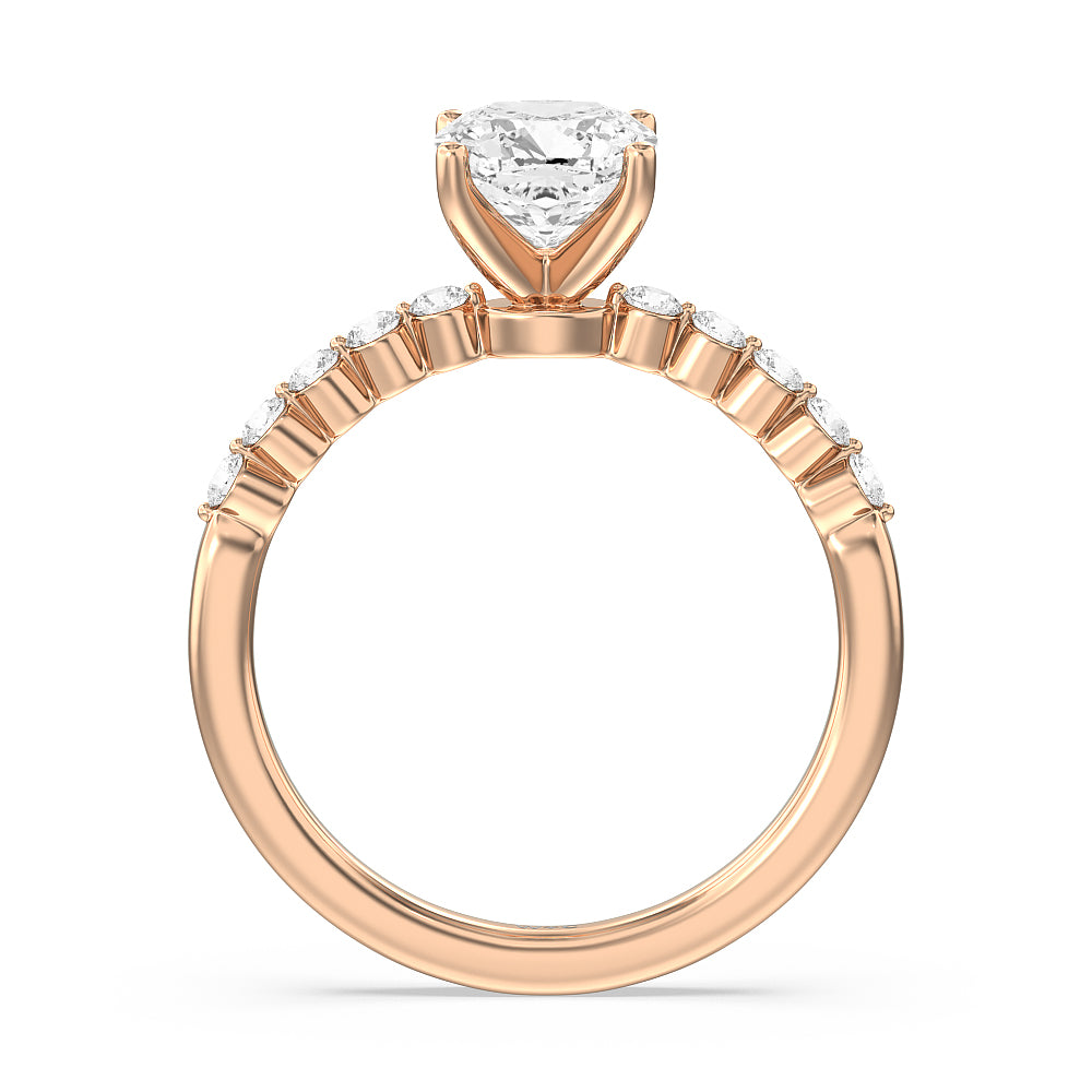 Under Bezeled Accent Diamond Engagement Ring with Cushion Cut Diamond in 14KT Rose Gold view 2
