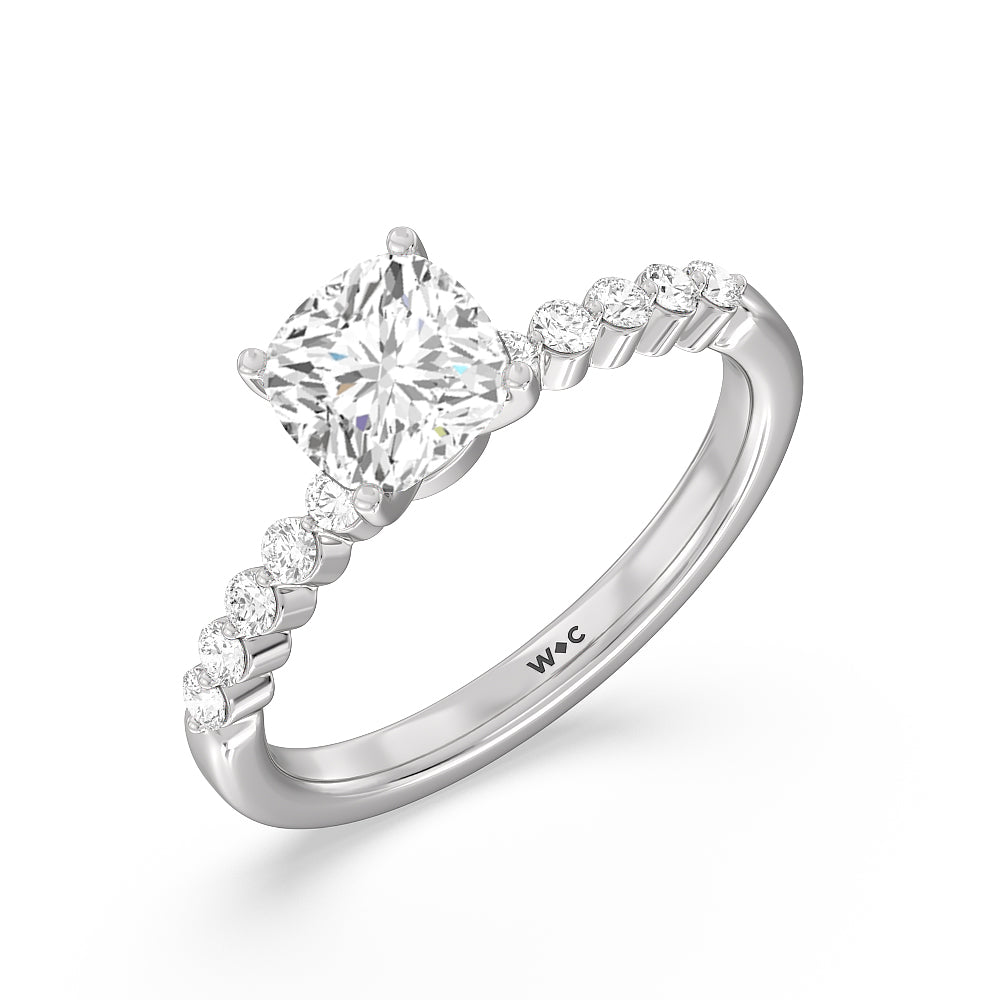 Cushion Cut Under Bezeled Accent Lab Diamond Engagement Ring (E+ VVS+) with Lab Grown Diamond in 14KT Platinum view 3

