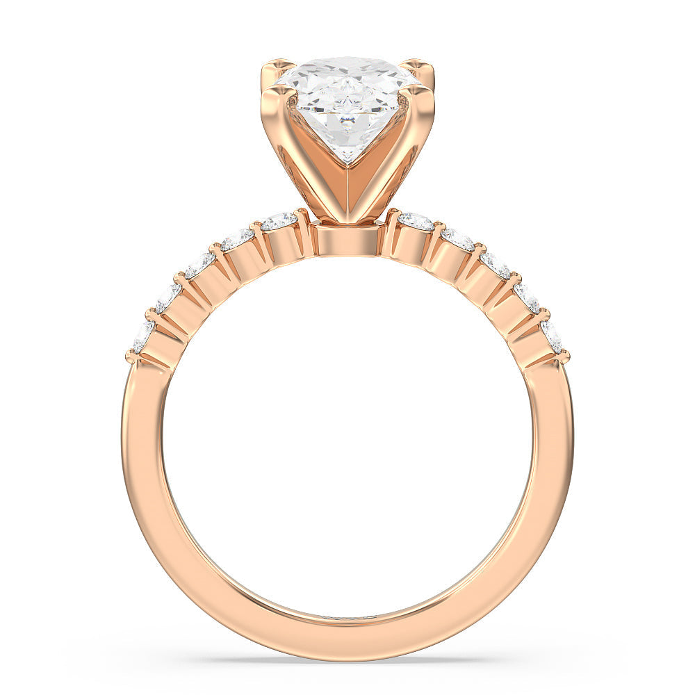 Oval Cut Under Bezeled Accent Lab Diamond Engagement Ring (E+ VVS+) with Lab Grown Diamond in 14KT Rose Gold view 2
