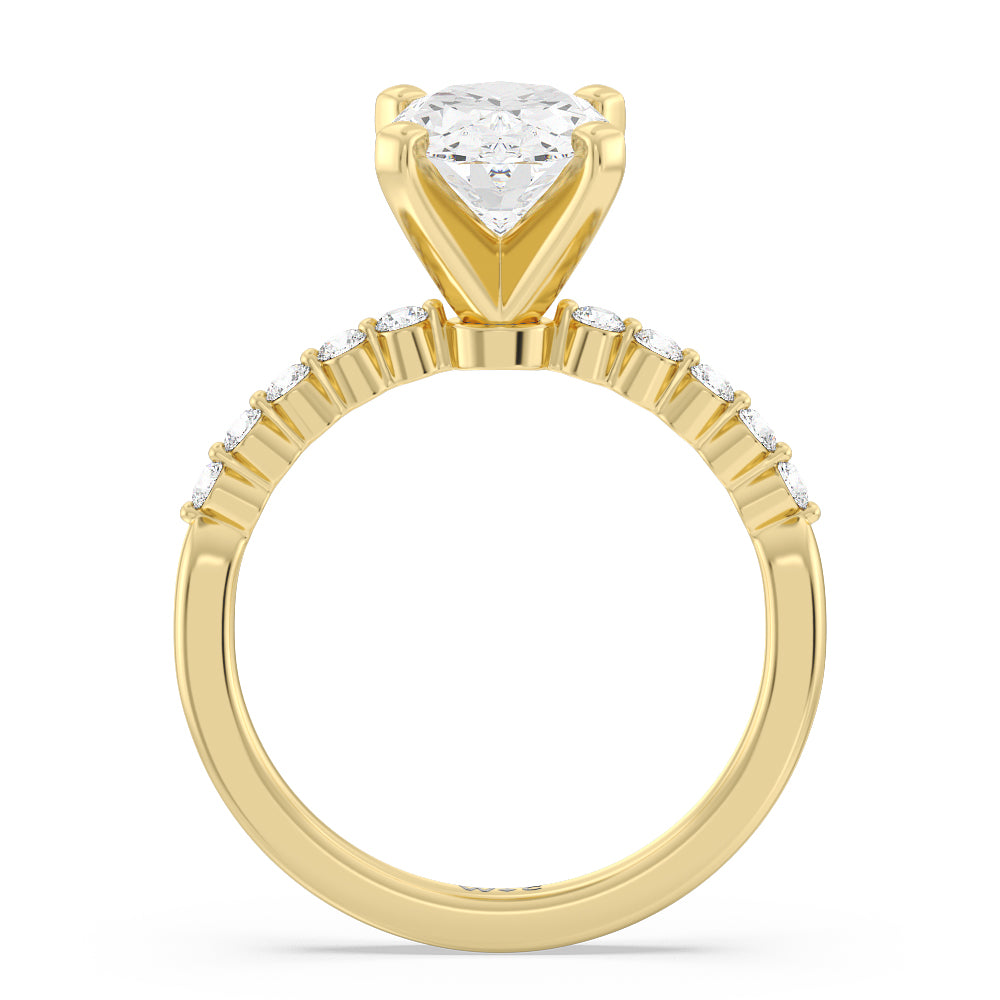 Under Bezeled Accent Diamond Engagement Ring with Oval Cut Diamond in 14KT Yellow Gold view 2
