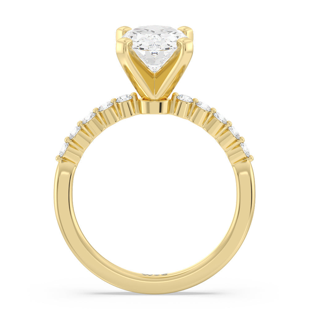 Oval Cut Under Bezeled Accent Lab Diamond Engagement Ring (E+ VVS+) with Lab Grown Diamond in 14KT Yellow Gold view 2
