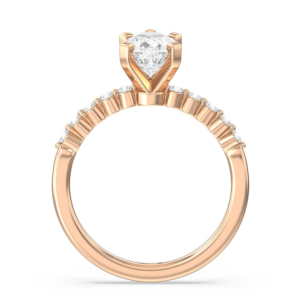 Under Bezeled Accent Diamond Engagement Ring with Pear Cut Diamond in 14KT Rose Gold view 2
