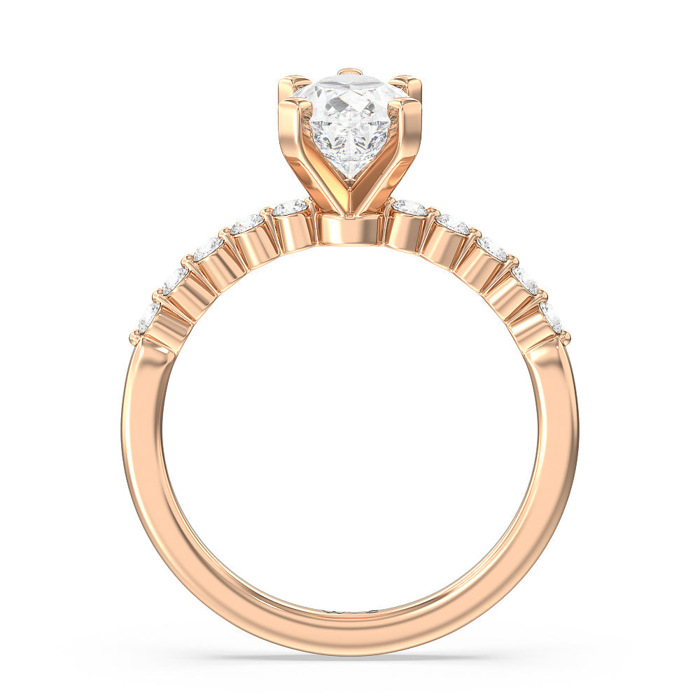 Pear Cut Under Bezeled Accent Lab Diamond Engagement Ring (E+ VVS+) with Lab Grown Diamond in 14KT Rose Gold view 2
