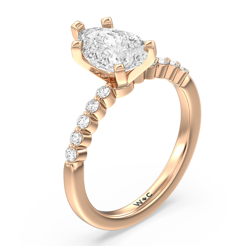 Under Bezeled Accent Diamond Engagement Ring with Pear Cut Diamond in 14KT Rose Gold view 3
