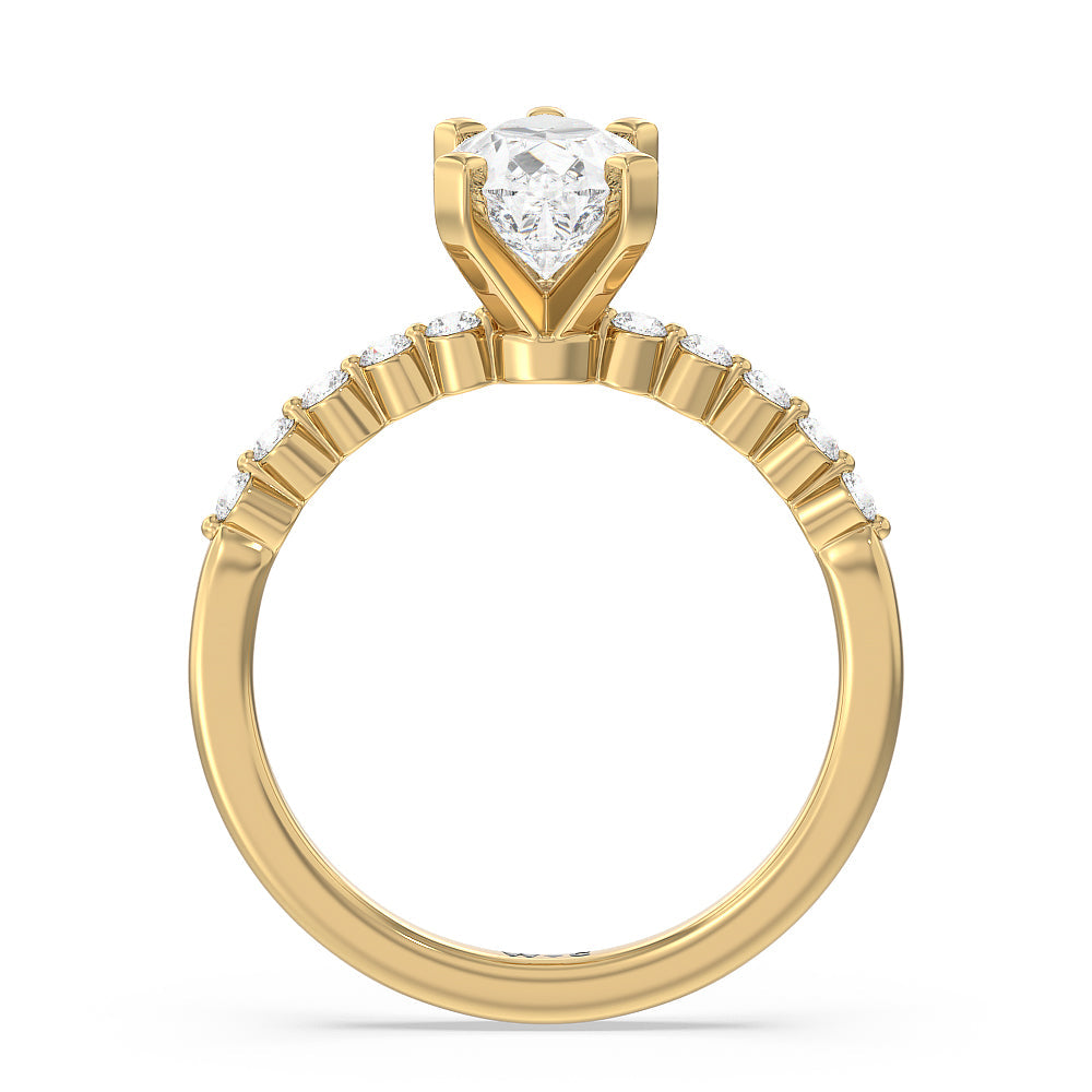 Pear Cut Under Bezeled Accent Lab Diamond Engagement Ring (E+ VVS+) with Lab Grown Diamond in 14KT Yellow Gold view 2
