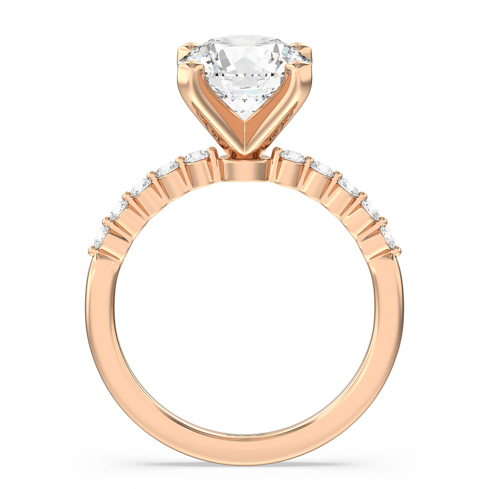 Under Bezeled Accent Diamond Engagement Ring with Round Cut Diamond in 14KT Rose Gold view 2
