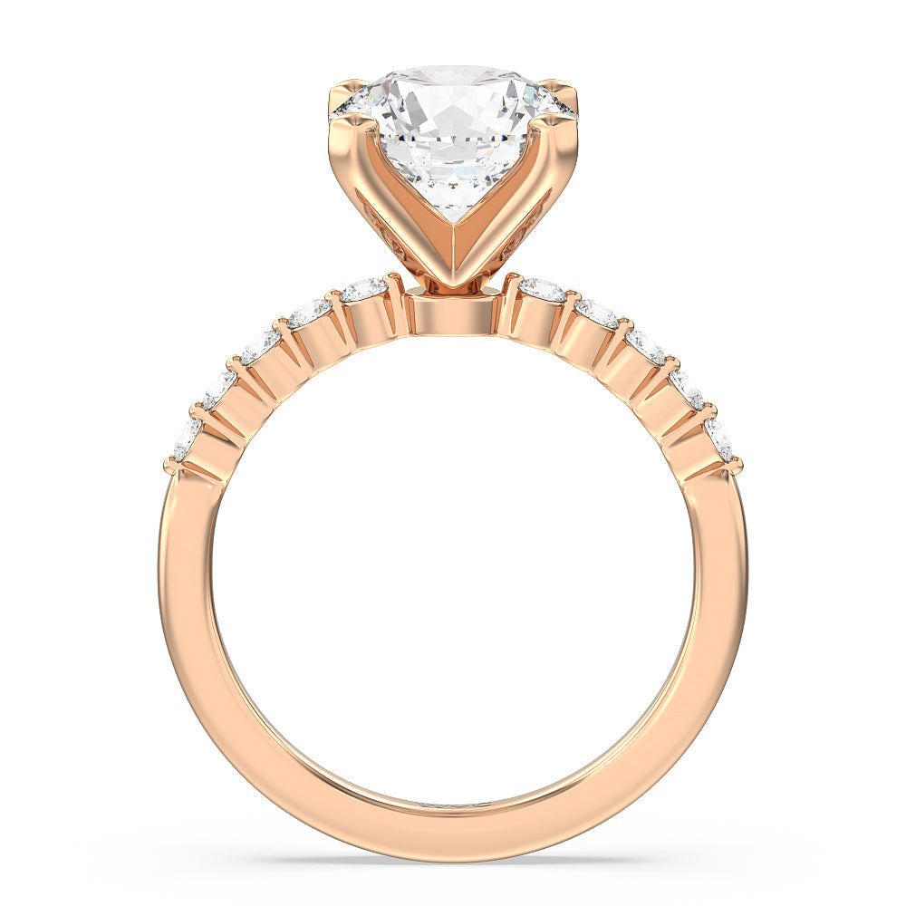 Round Cut Under Bezeled Accent Lab Diamond Engagement Ring (E+ VVS+) with Lab Grown Diamond in 14KT Rose Gold view 2
