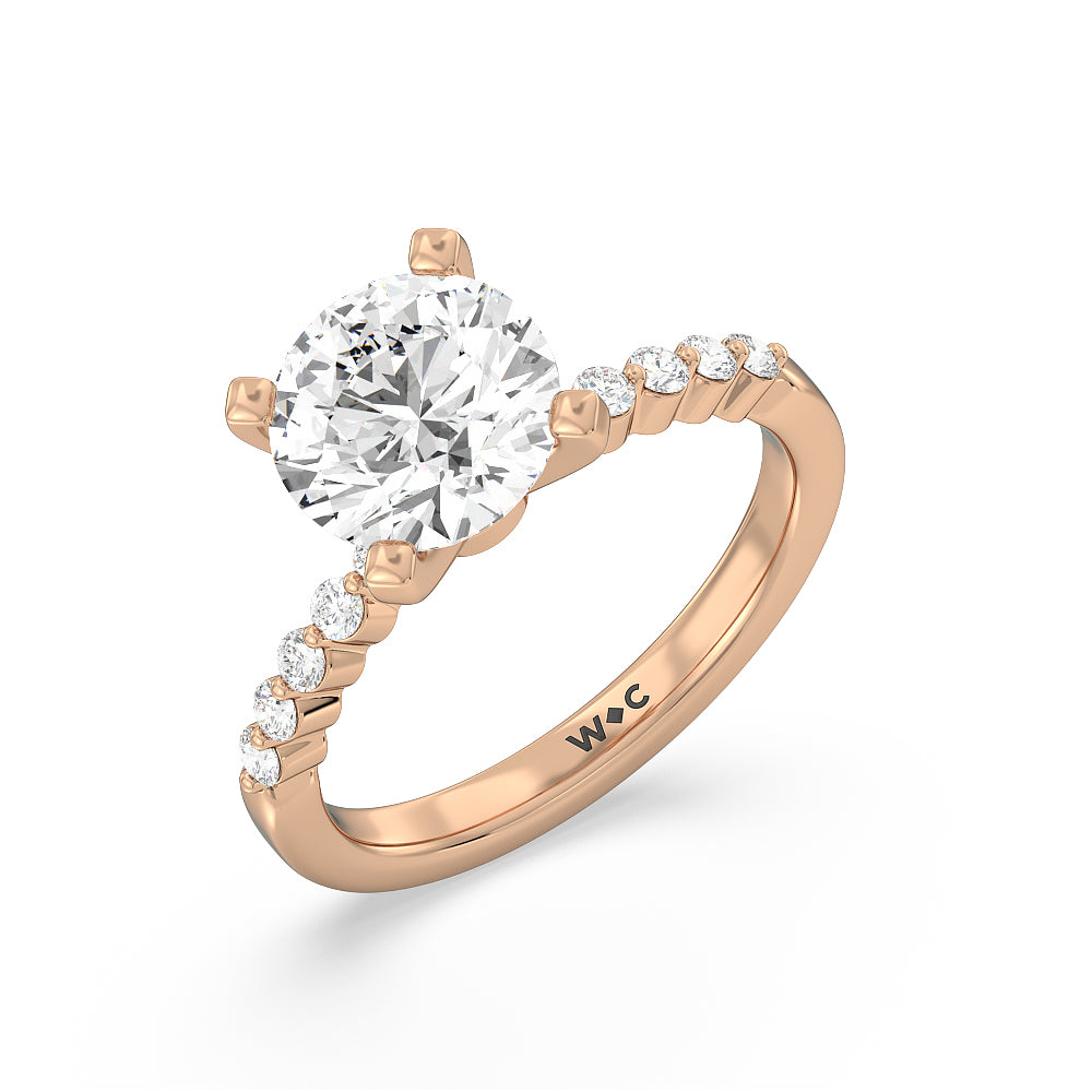 Under Bezeled Accent Diamond Engagement Ring with Round Cut Diamond in 14KT Rose Gold view 3
