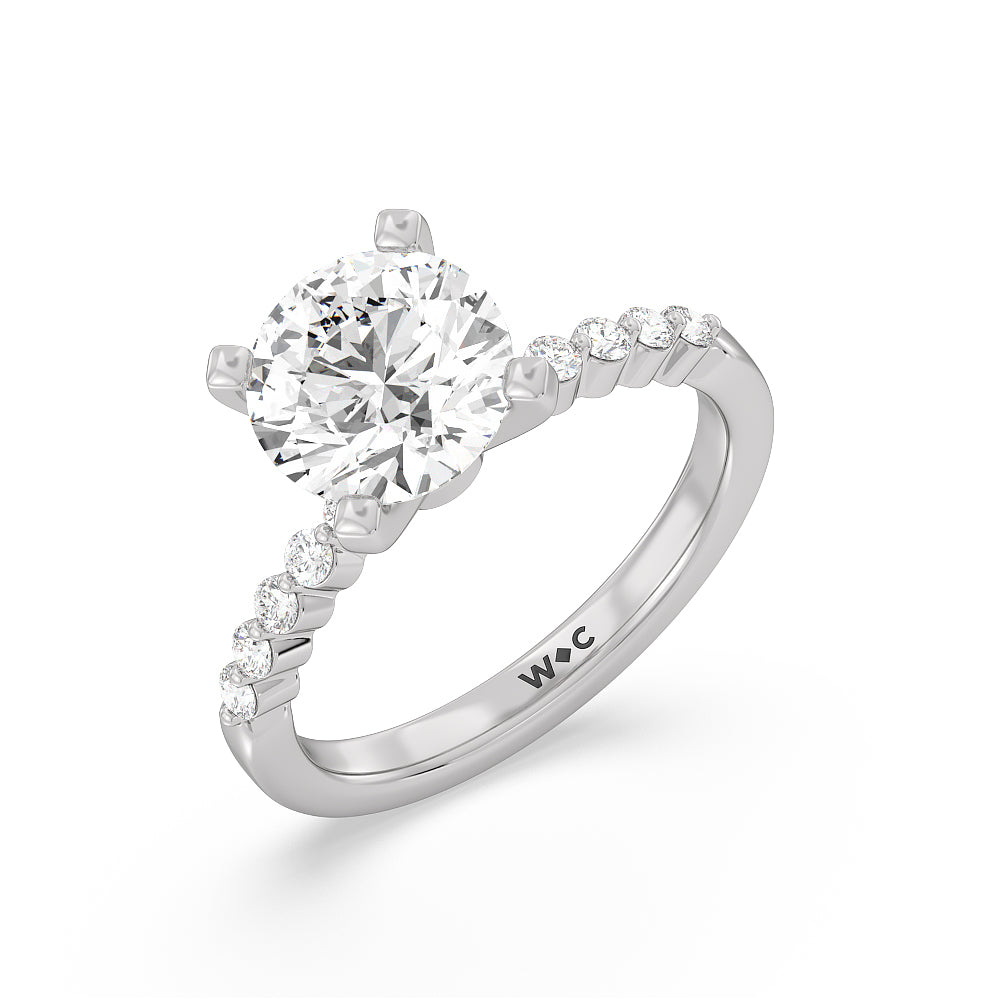 Under Bezeled Accent Diamond Engagement Ring with Round Cut Diamond in 14KT Platinum view 3
