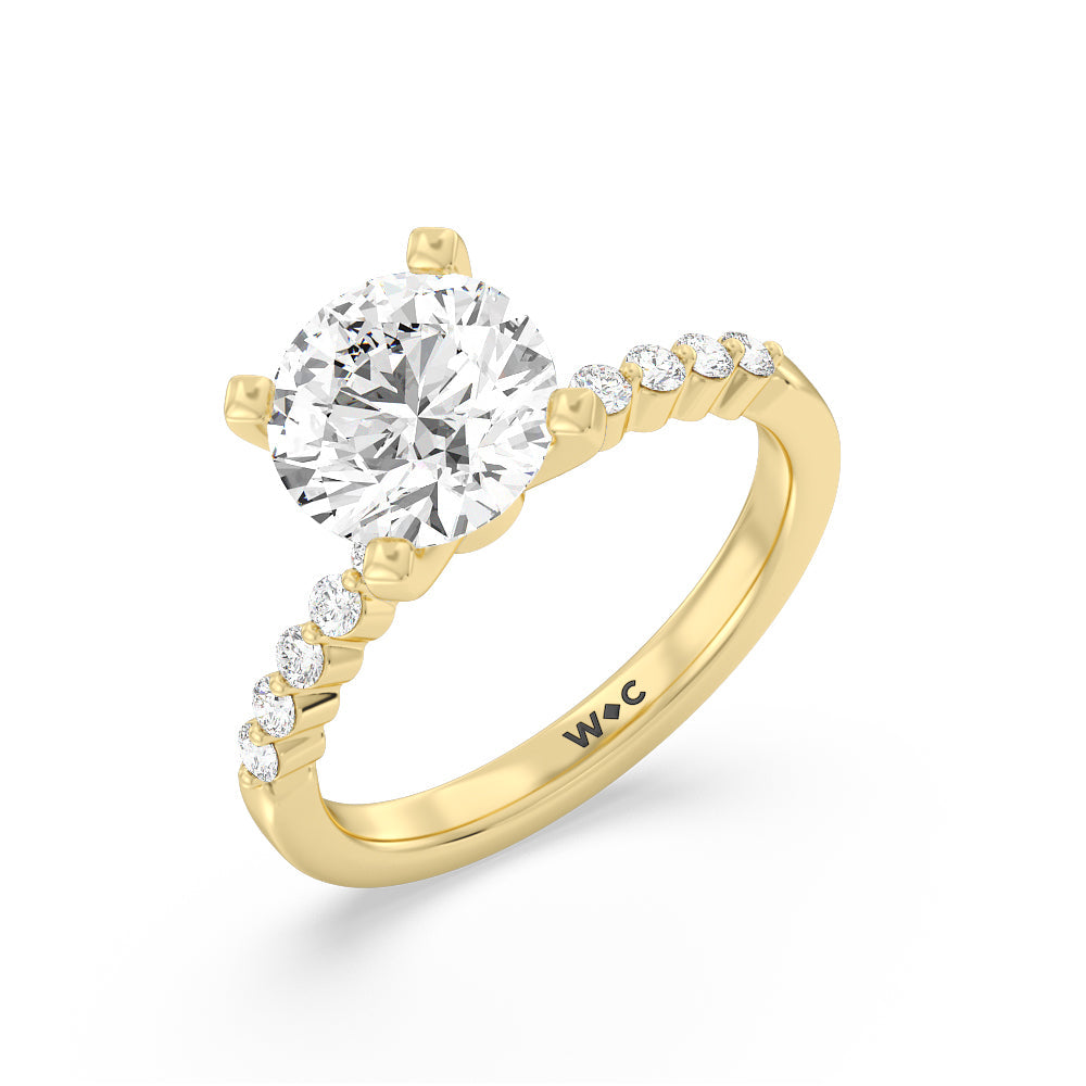 Round Cut Under Bezeled Accent Lab Diamond Engagement Ring (E+ VVS+) with Lab Grown Diamond in 14KT Yellow Gold view 3
