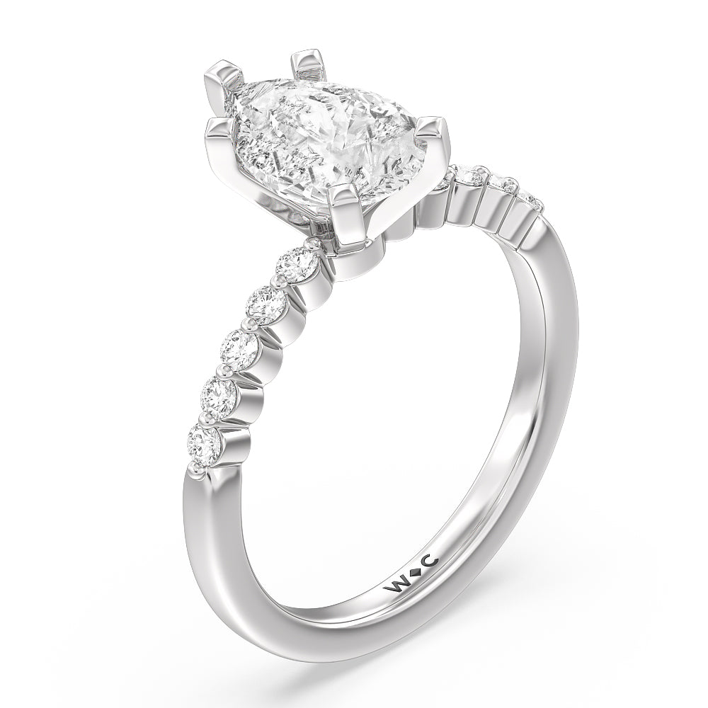 Under Bezeled Accent Diamond Engagement Ring with Pear Cut Diamond in 14KT Platinum view 3
