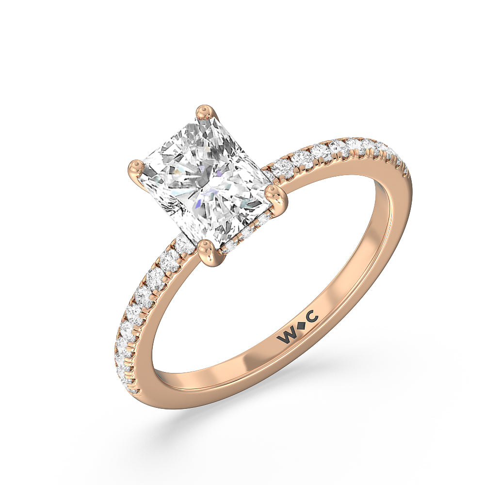Diamond Basket Pave Engagement Ring with Radiant Cut Diamond in 14KT Rose Gold view 3
