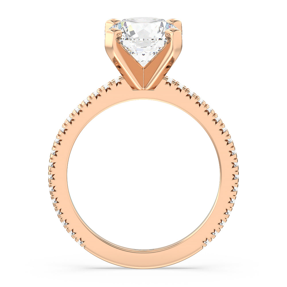 Petite French Set Diamond Engagement Ring with Round Cut Diamond in 14KT Rose Gold view 2
