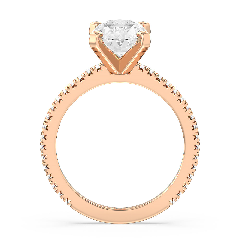 Petite French Set Diamond Engagement Ring with Oval Cut Diamond in 14KT Rose Gold view 2
