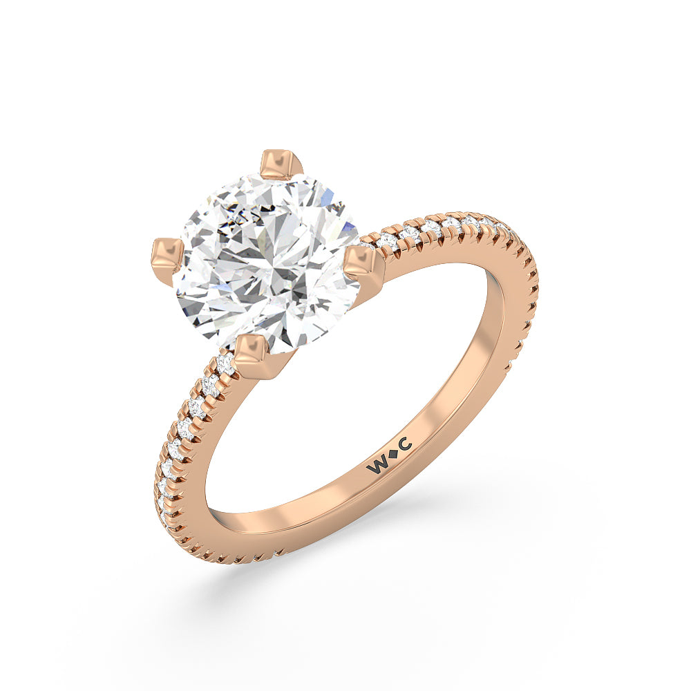 Petite French Set Diamond Engagement Ring with Round Cut Diamond in 14KT Rose Gold view 3
