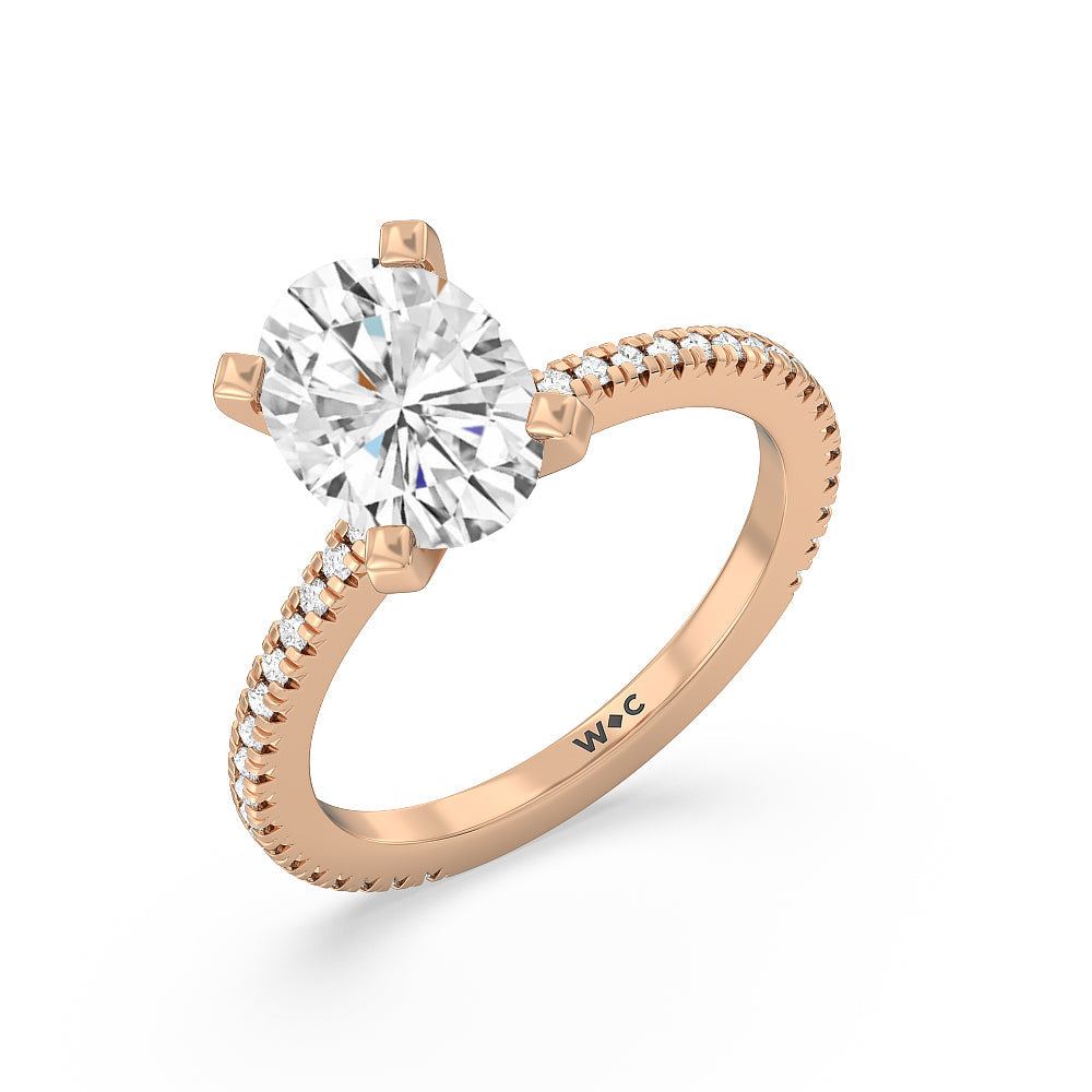 Oval Cut Petite French Set Lab Diamond Engagement Ring (1/4 ct. tw.) (E+ VVS+) with Lab Grown Diamond in 14KT Rose Gold view 3
