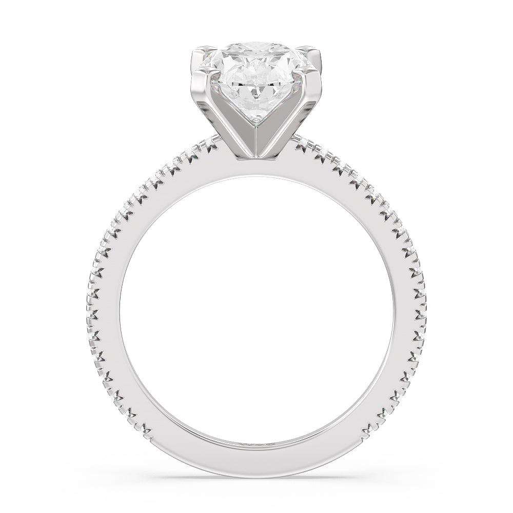 Petite French Set Diamond Engagement Ring with Oval Cut Diamond in 14KT Platinum view 2

