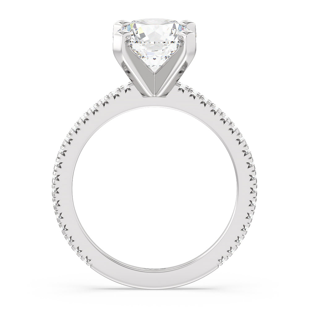 Petite French Set Diamond Engagement Ring with Round Cut Diamond in 14KT Platinum view 2
