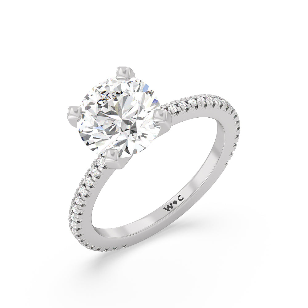 Petite French Set Diamond Engagement Ring with Round Cut Diamond in 14KT Platinum view 3
