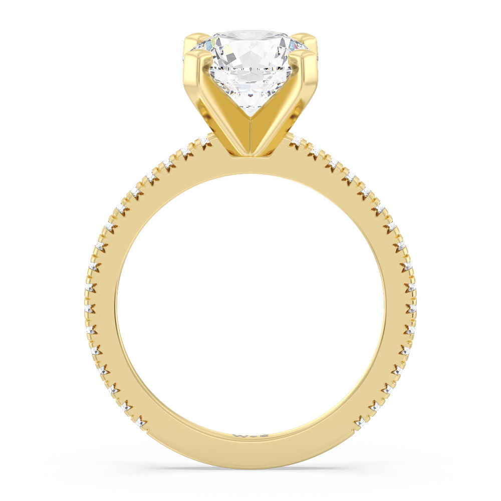 Petite French Set Diamond Engagement Ring with Round Cut Diamond in 14KT Yellow Gold view 2
