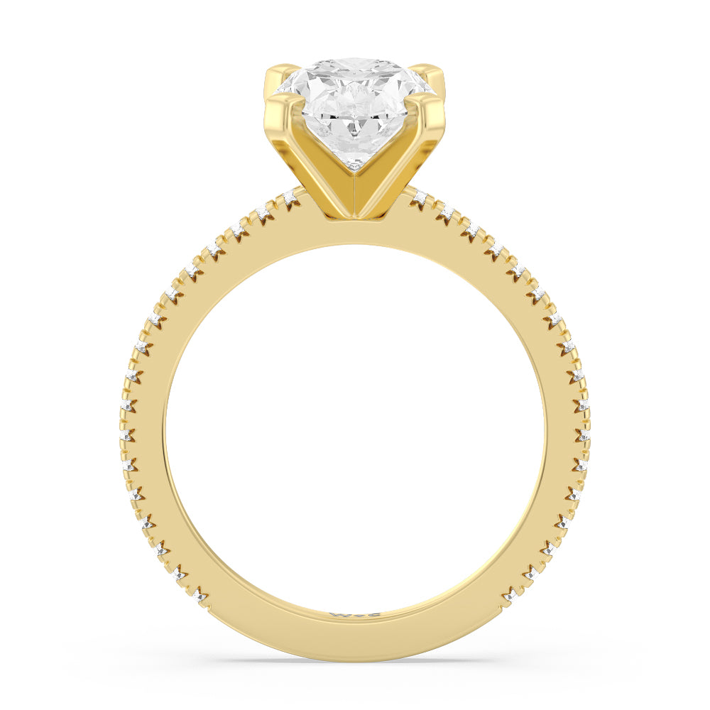 Petite French Set Diamond Engagement Ring with Oval Cut Diamond in 14KT Yellow Gold view 2
