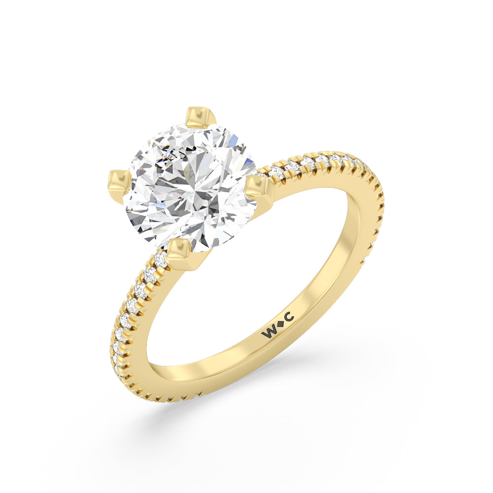 Petite French Set Diamond Engagement Ring with Round Cut Diamond in 14KT Yellow Gold view 3
