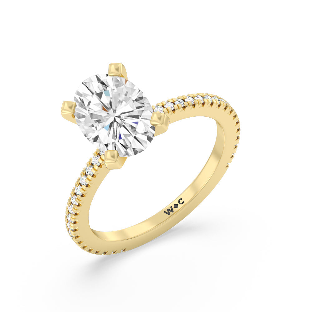 Oval Cut Petite French Set Lab Diamond Engagement Ring (1/4 ct. tw.) (E+ VVS+) with Lab Grown Diamond in 14KT Yellow Gold view 3
