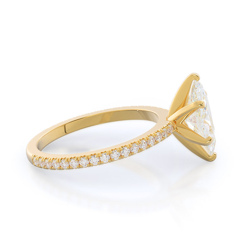 Marquise Cut Petite French Set Lab Diamond Engagement Ring (1/4 ct. tw.) (E+ VVS+) with Lab Grown Diamond in 14KT Yellow Gold view 3
