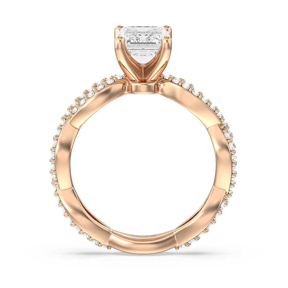 Emerald Cut Infinity Winding Diamond Engagement Ring with Lab Grown Diamond in 14KT Rose Gold view 2
