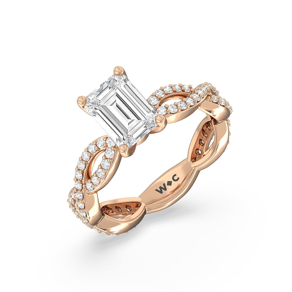 Emerald Cut Infinity Winding Diamond Engagement Ring with Lab Grown Diamond in 14KT Rose Gold view 3
