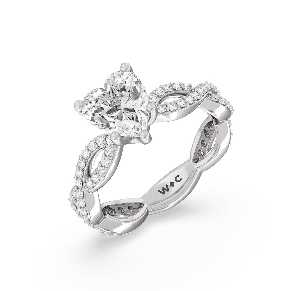 Heart Cut Infinity Winding Diamond Engagement Ring with Lab Grown Diamond in 14KT Platinum view 3
