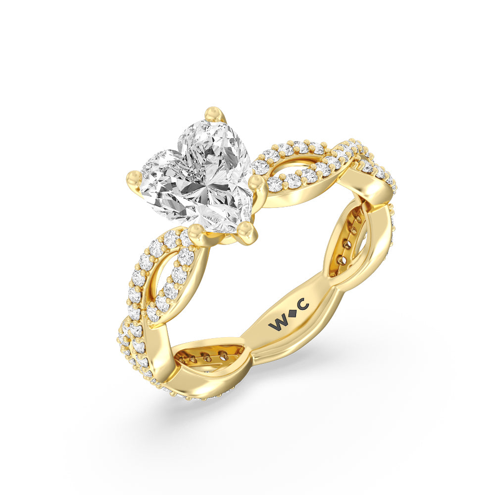 Heart Cut Infinity Winding Diamond Engagement Ring with Lab Grown Diamond in 14KT Yellow Gold view 3
