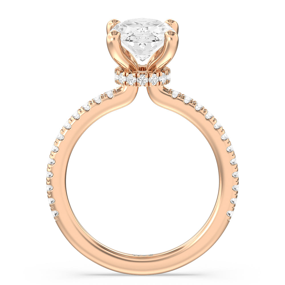 Pave Love Knot Diamond Engagement Ring with Oval Cut Diamond in 14KT Rose Gold view 3
