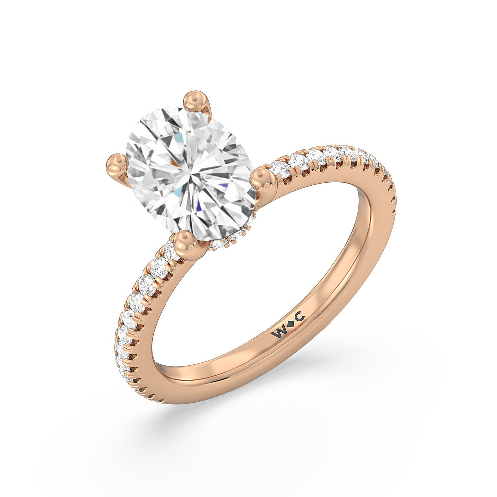Pave Love Knot Diamond Engagement Ring with Oval Cut Diamond in 14KT Rose Gold view 4
