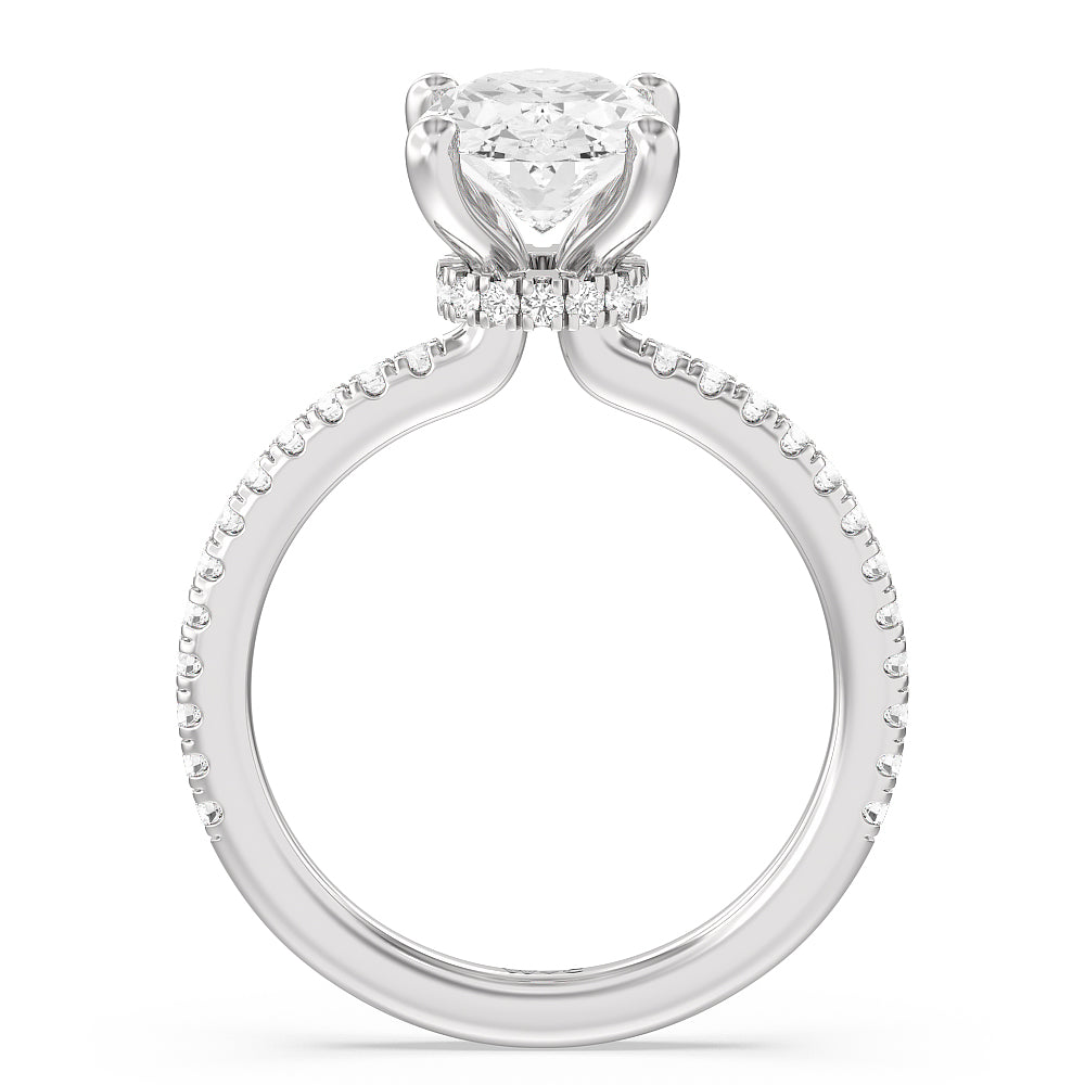 Pave Love Knot Diamond Engagement Ring with Oval Cut Diamond in 14KT Platinum view 3
