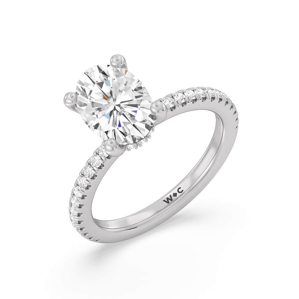 Pave Love Knot Diamond Engagement Ring with Oval Cut Diamond in 14KT Platinum view 4

