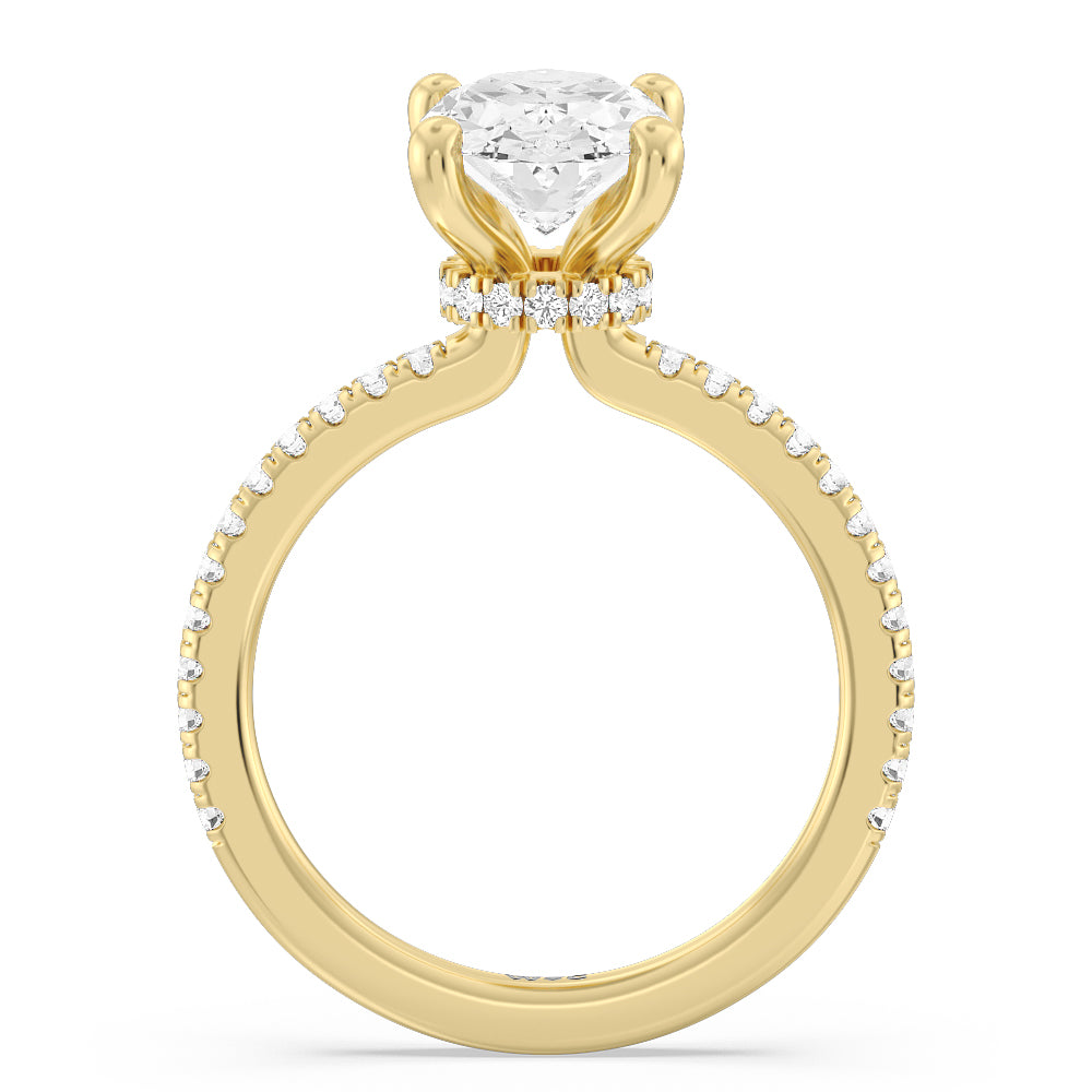 Pave Love Knot Diamond Engagement Ring with Oval Cut Diamond in 14KT Yellow Gold view 3
