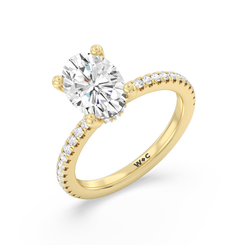 Pave Love Knot Diamond Engagement Ring with Oval Cut Diamond in 14KT Yellow Gold view 4
