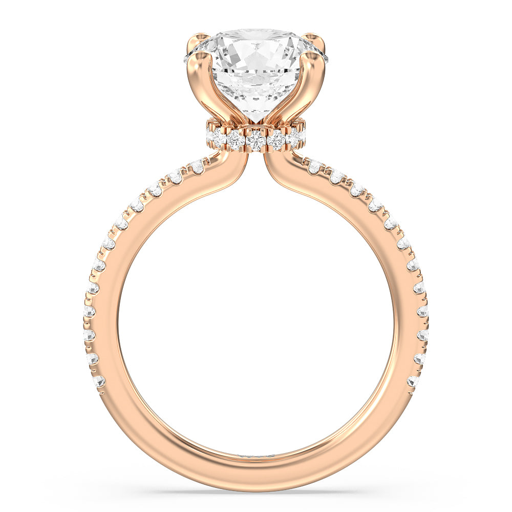 Pave Love Knot Diamond Engagement Ring with Round Cut Diamond in 14KT Rose Gold view 3
