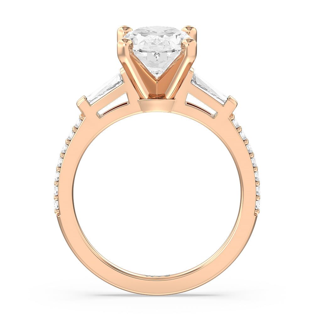 Oval Cut Three Stone Tapered Baguette Lab Diamond Engagement Ring (E+ VVS+) with Lab Grown Diamond in 14KT Rose Gold view 2
