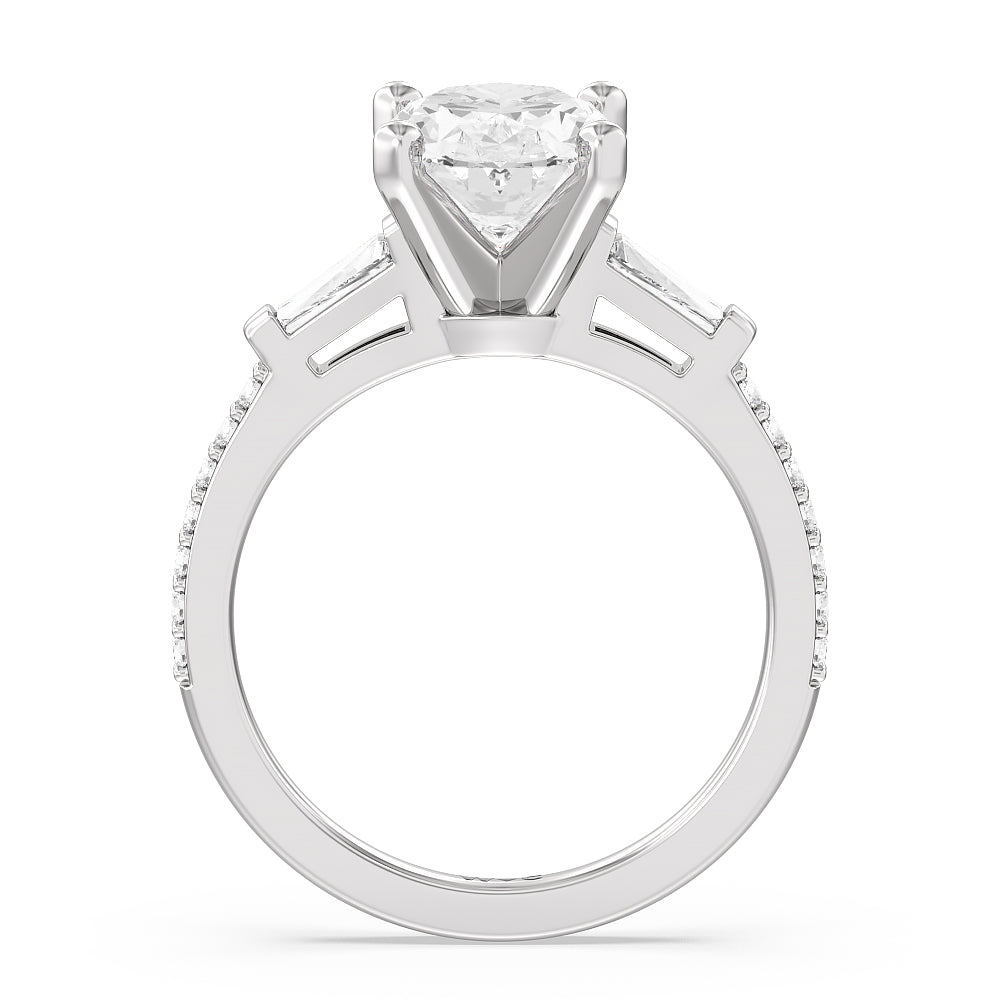 Oval Cut Three Stone Tapered Baguette Lab Diamond Engagement Ring (E+ VVS+) with Lab Grown Diamond in 14KT Platinum view 2
