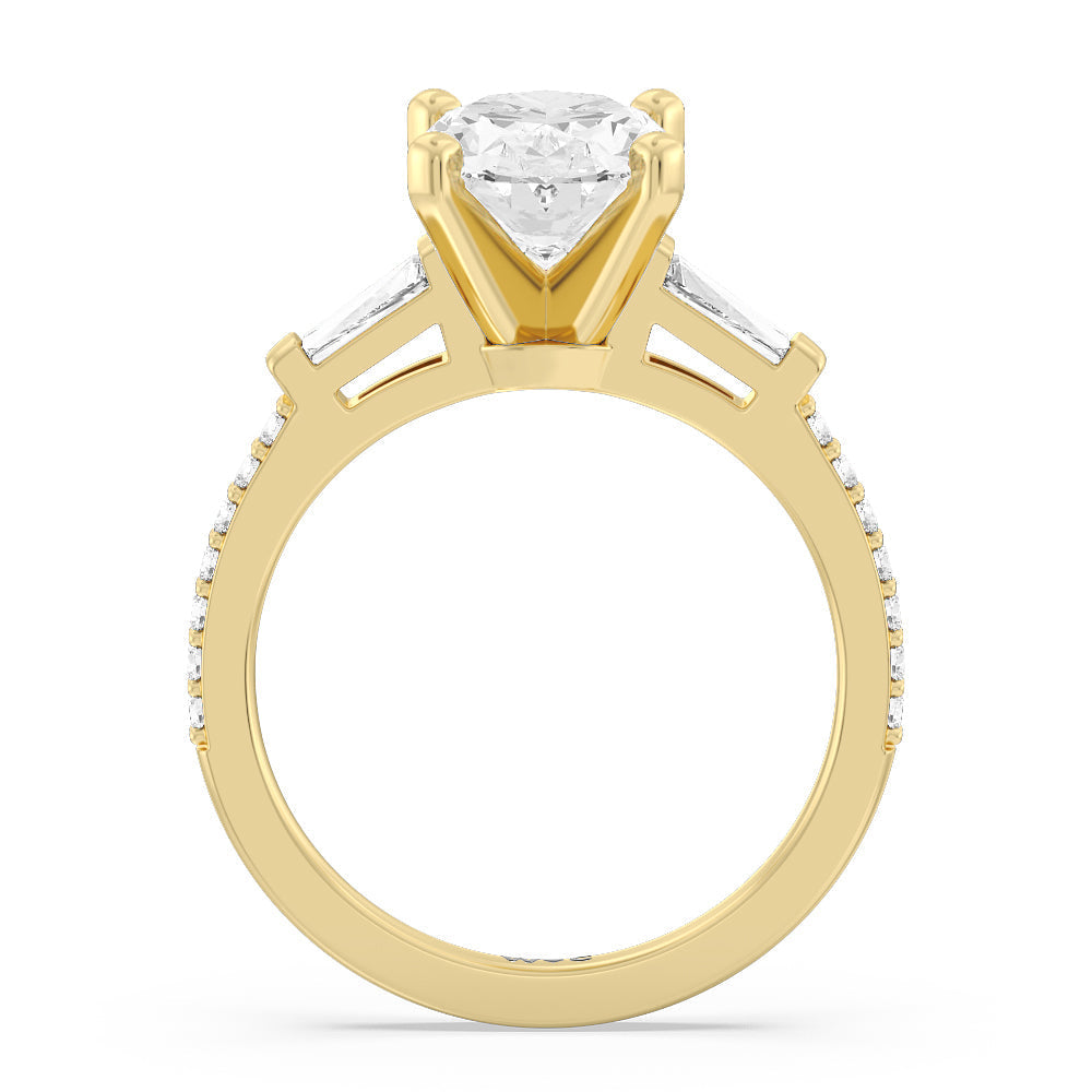 Oval Cut Three Stone Tapered Baguette Lab Diamond Engagement Ring (E+ VVS+) with Lab Grown Diamond in 14KT Yellow Gold view 2
