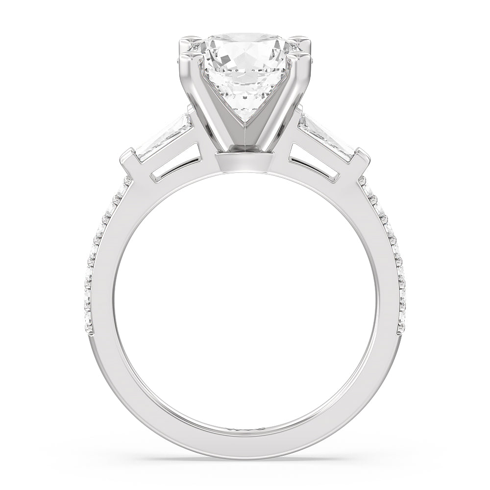 Round Cut Three Stone Tapered Baguette Lab Diamond Engagement Ring (E+ VVS+) with Lab Grown Diamond in 14KT Platinum view 2
