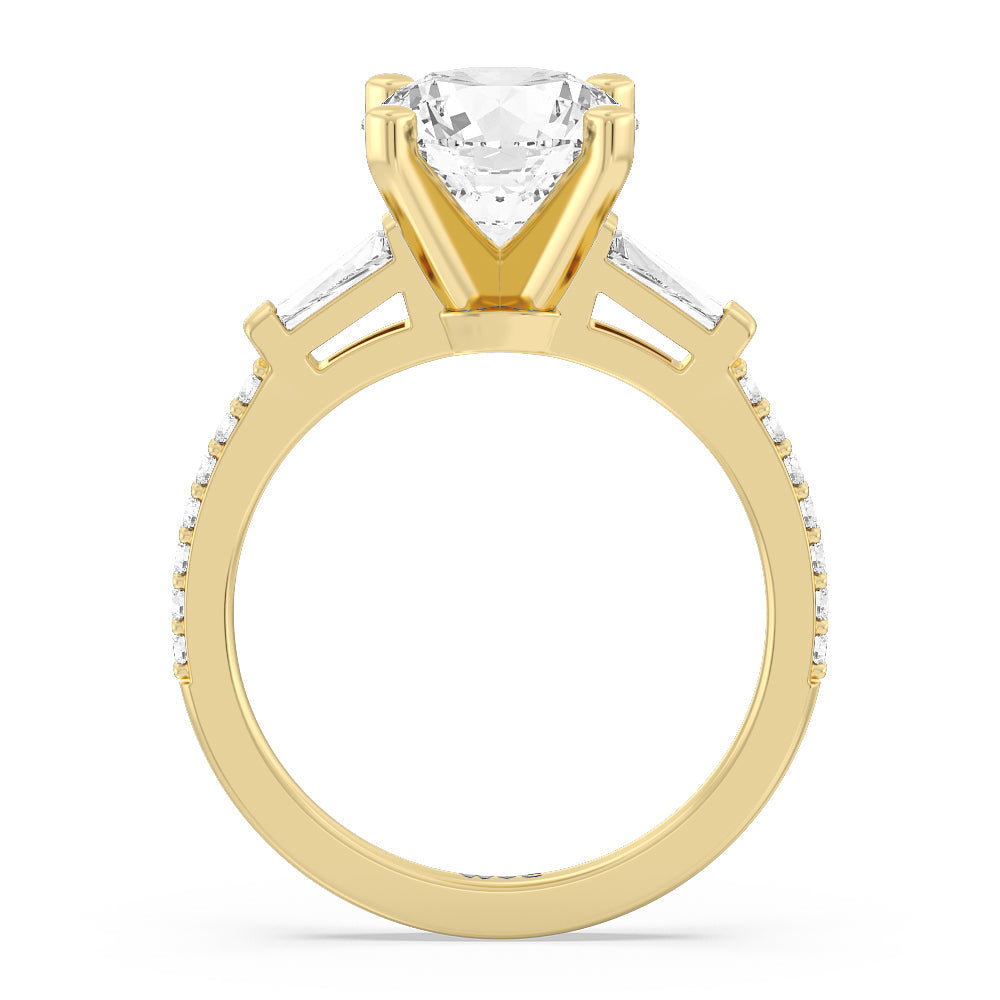 Round Cut Three Stone Tapered Baguette Lab Diamond Engagement Ring (E+ VVS+) with Lab Grown Diamond in 14KT Yellow Gold view 2

