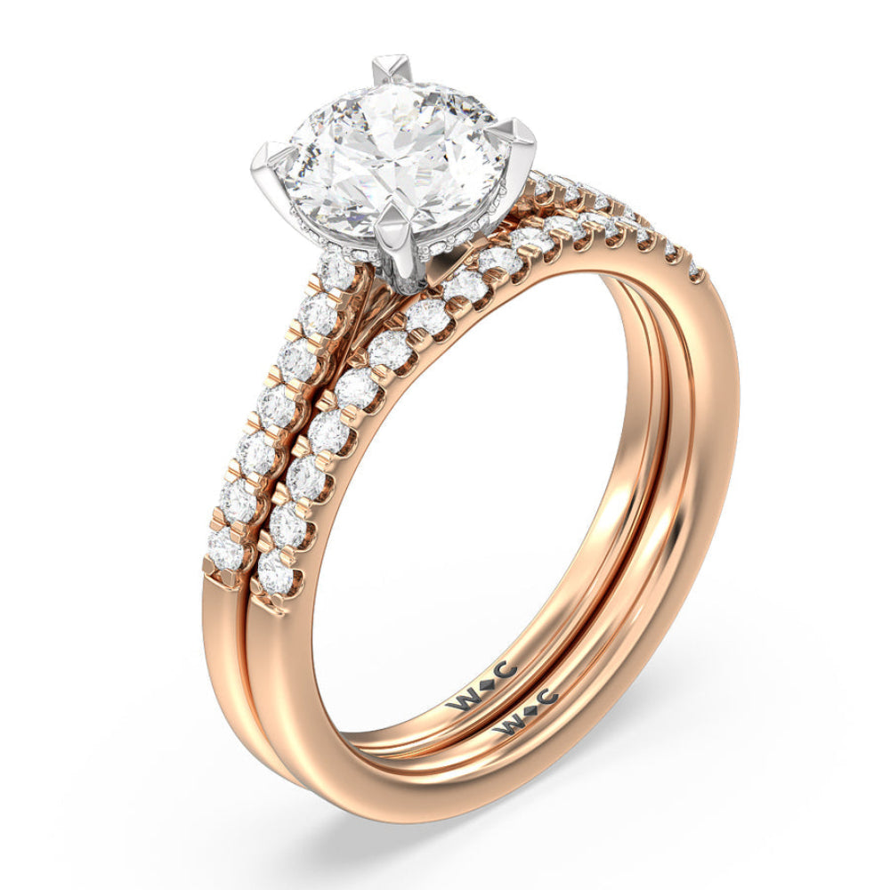Cathedral Diamond Pave Hidden Halo Engagement Ring with Oval Cut Diamond in 14KT Rose Gold view 6
