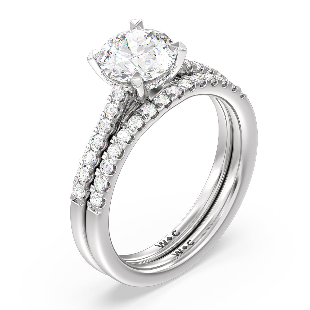 Cathedral Diamond Pave Hidden Halo Diamond Wedding Band with Platinum Cut Diamond in 14KT Platinum view 4
